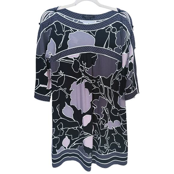 BCBGMAXAZRIA Black & Grey Shift Dress Kimono Oriental Medium Classic Career Fall - Picture 2 of 7